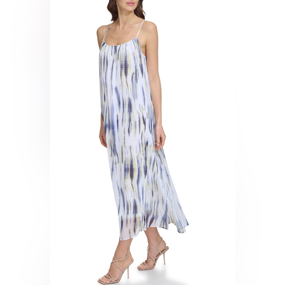 DKNY Blue and White Patterned Maxi Skirt